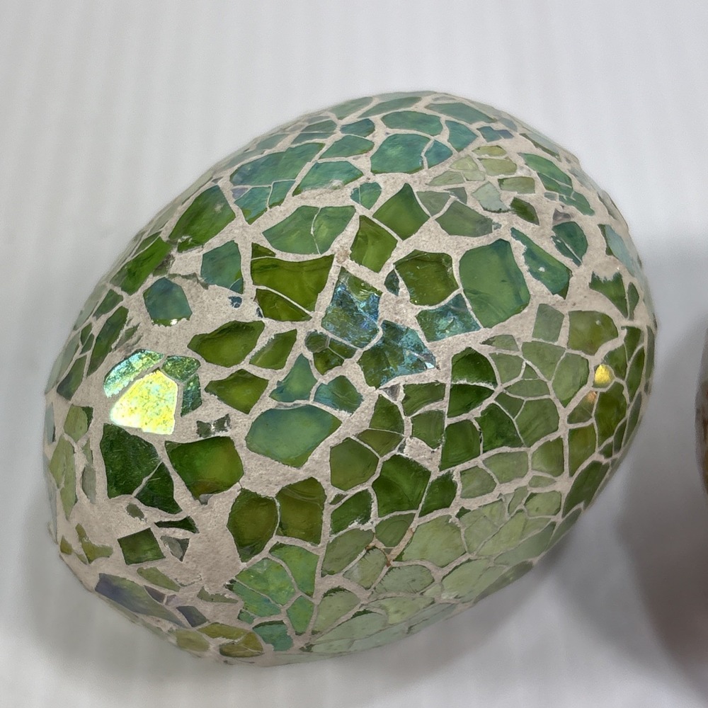 Multi Colored Mosaic Crackle Glass Egg Iridescent Ocean Spring Beach Pastel - Picture 2 of 14